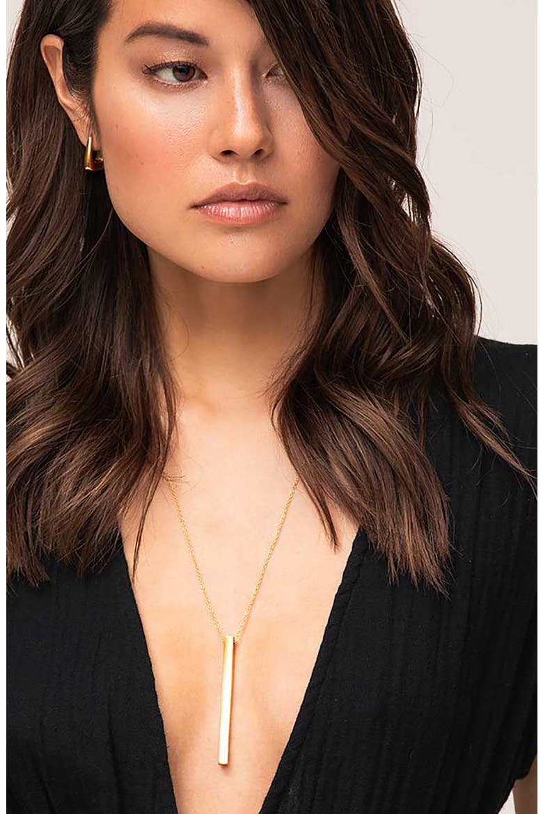 Thin Bar Pendant Necklace, Alternate, color, GOLD