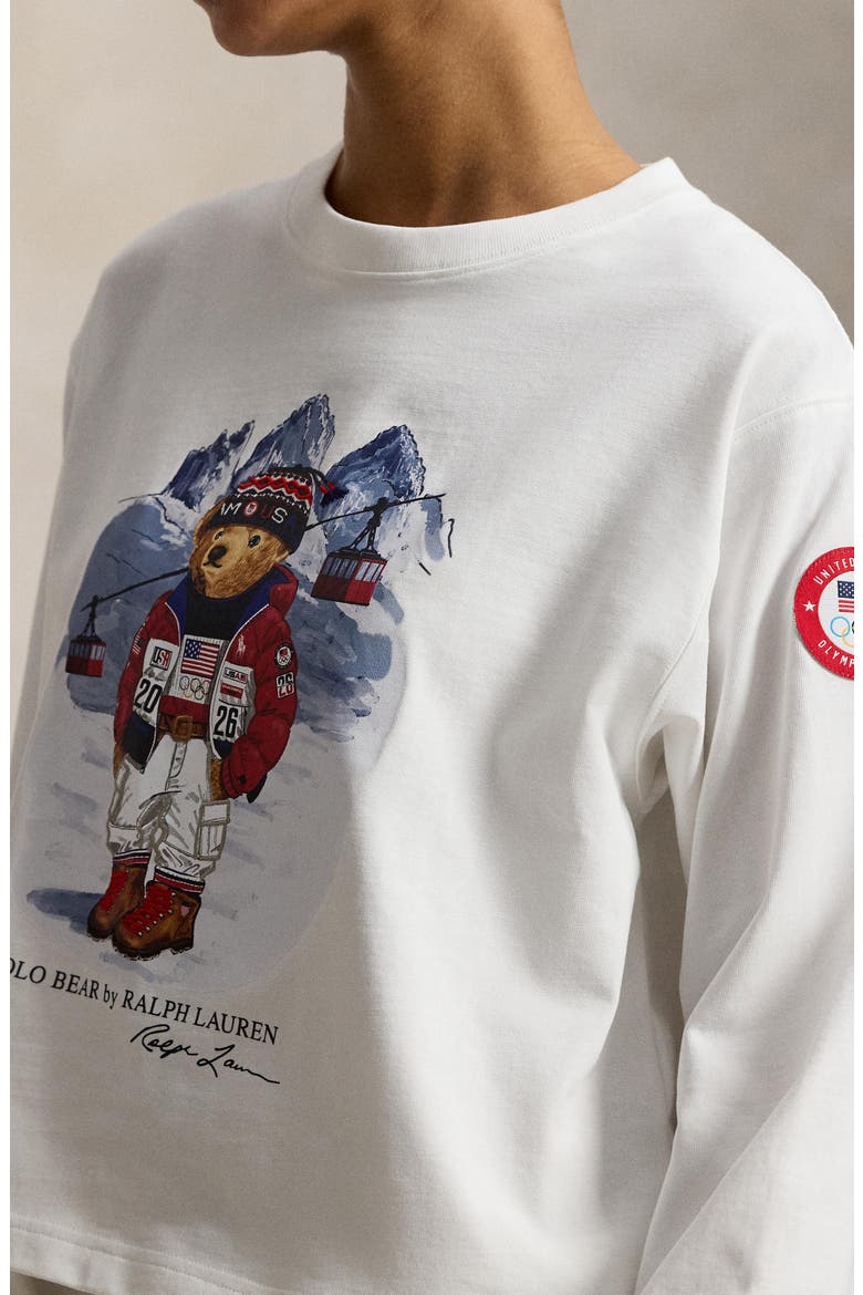 Team USA Polo Bear Long Sleeve Graphic T-Shirt, Alternate, color, WHITE