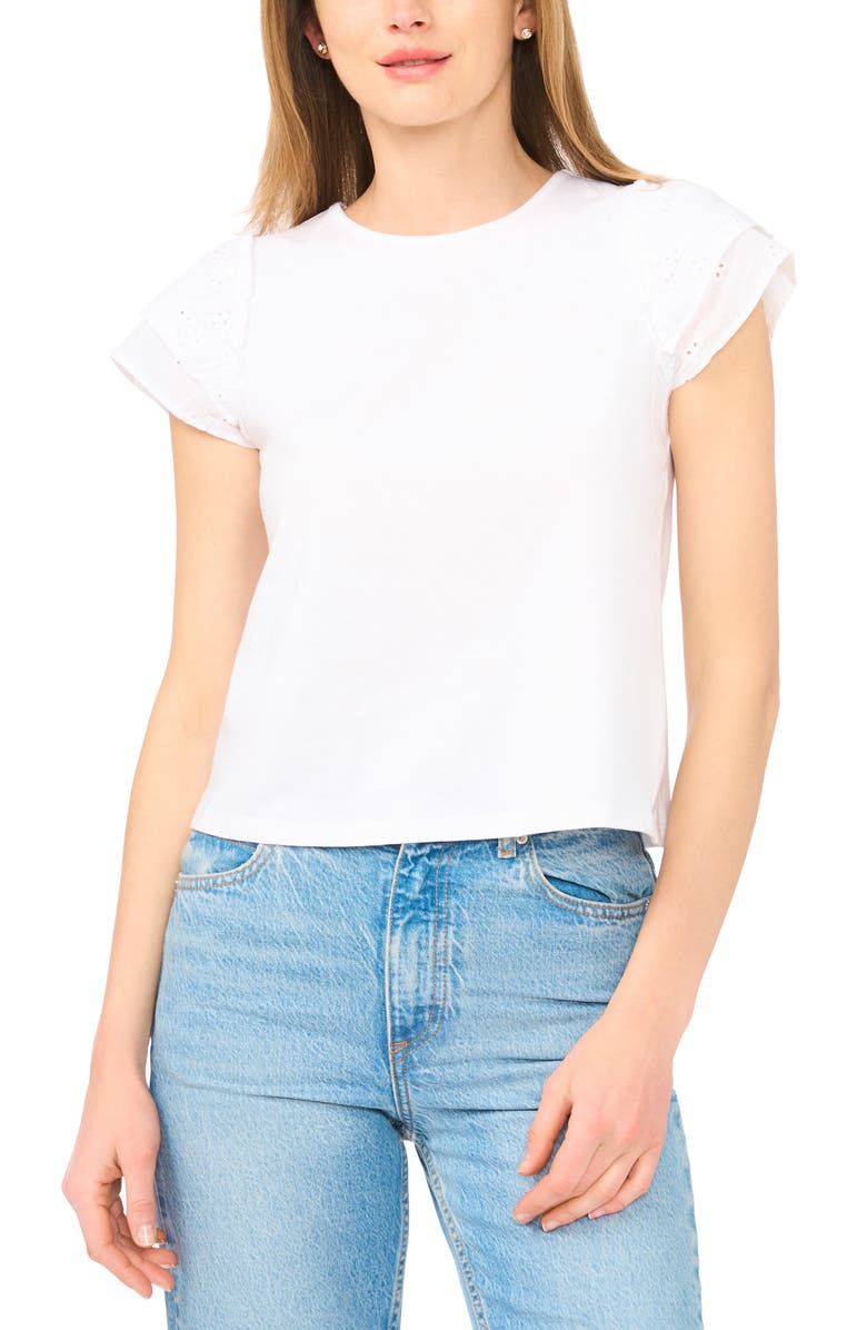 CeCe Double Ruffle Sleeve Top, Main, color, Ultra White