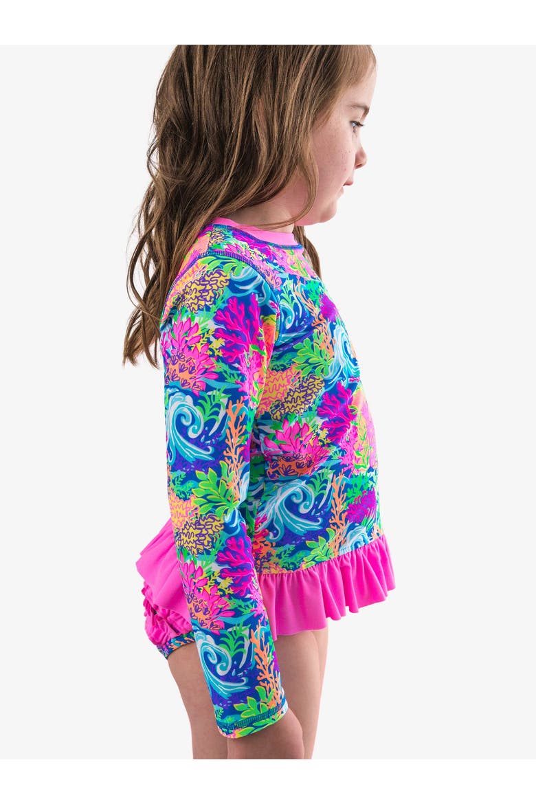 Toddler Girls UPF50+ Long Sleeve Rash Guard Bikini, Alternate, color, Neon Ocean Coral