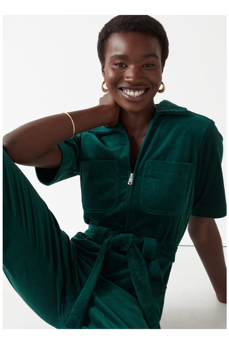 Belted Corduroy Jumpsuit, Alternate, color, DARK GREEN