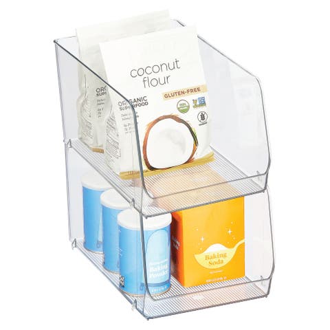 Clear Plastic Stackable Open Front Storage Bin, Easy Access Organizer for Pantry or Cabinet, 2-Pack