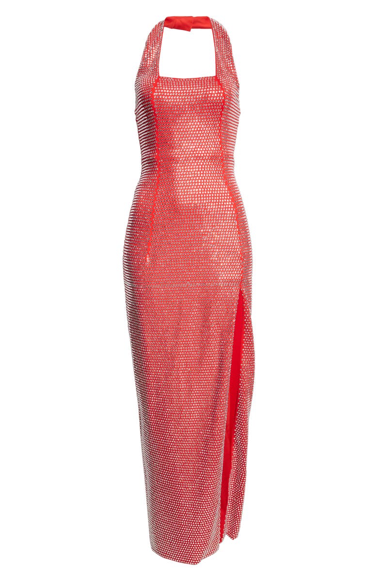 Area Crystal Embellished Halter Gown, Alternate, color, Carmine
