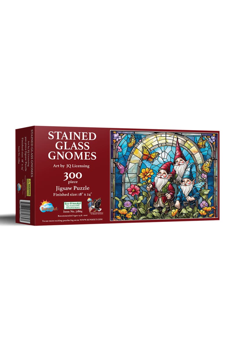 Stained Glass Gnomes 300 piece Jigsaw Puzzle for Adults, Main, color, Multicolor