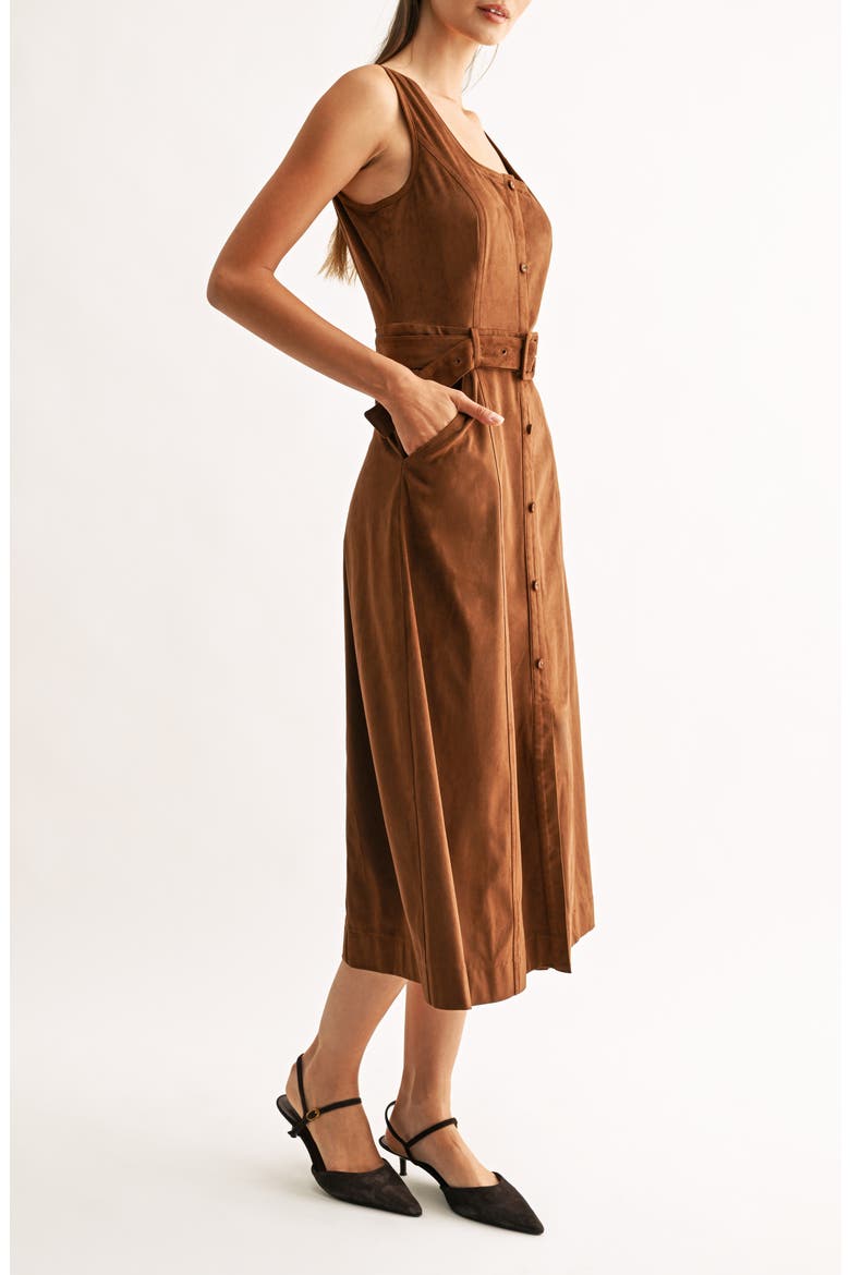Kensley Faux Suede Midi Shirtdress, Alternate, color, CAMEL
