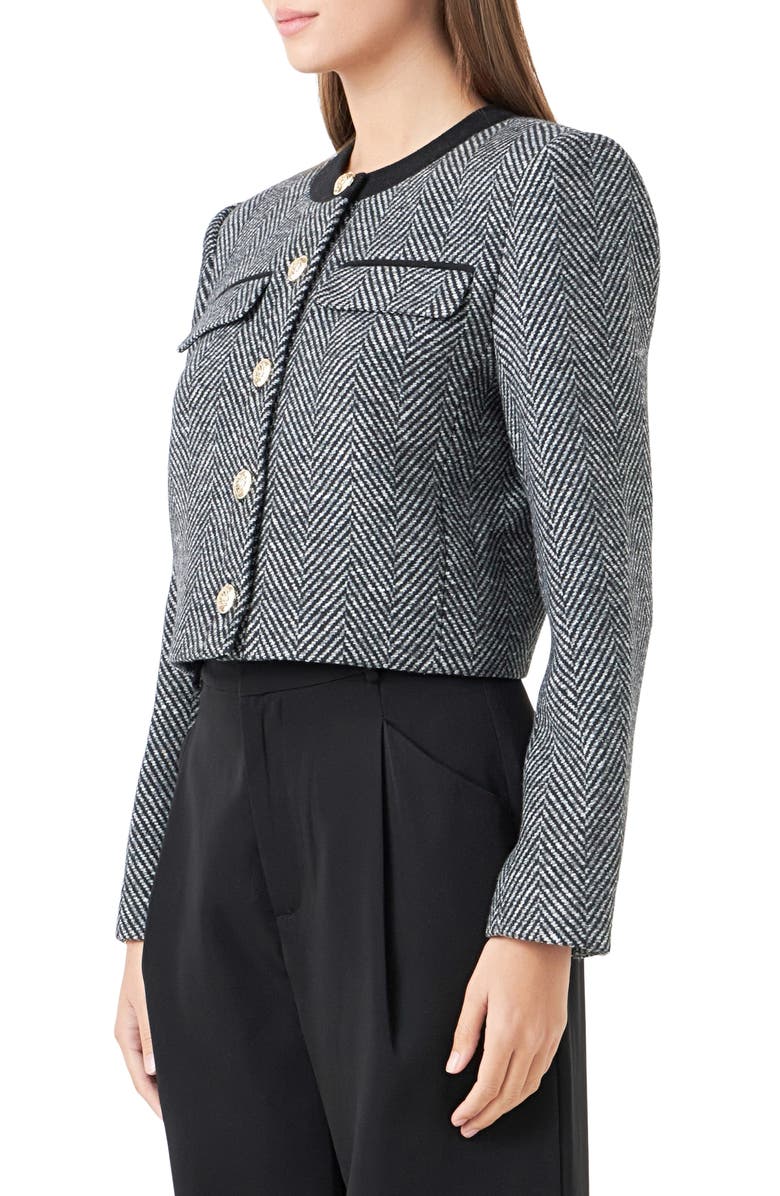 Endless Rose Boxy Herringbone Blazer, Alternate, color, 