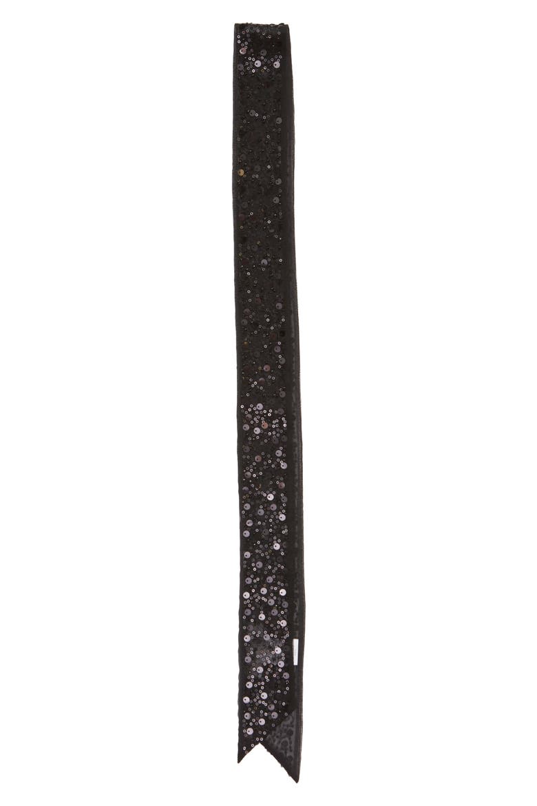 Skinny Sequin Scarf, Alternate, color, BLACK