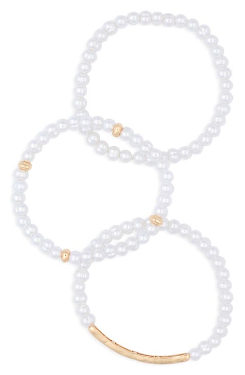 Set of 3 Faux Pearl Beaded Stretch Bracelets