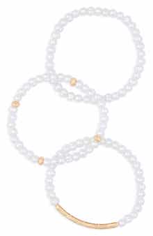 Set of 3 Faux Pearl Beaded Stretch Bracelets