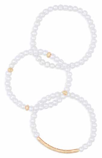 Set of 3 Faux Pearl Beaded Stretch Bracelets