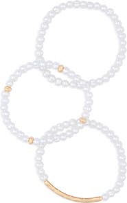 NORDSTROM RACK Set of 3 Faux Pearl Beaded Stretch Bracelets