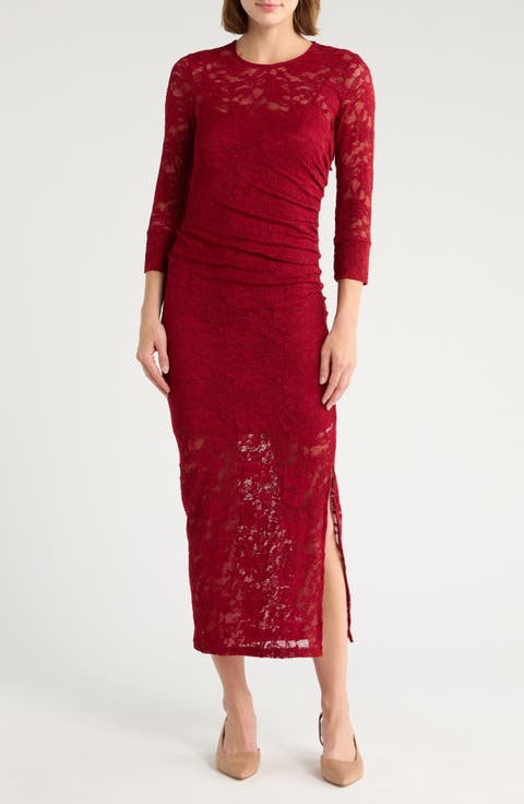Ruched Stretch Lace Dress