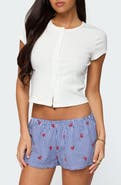 EDIKTED Solina Rib Button Front Crop Top