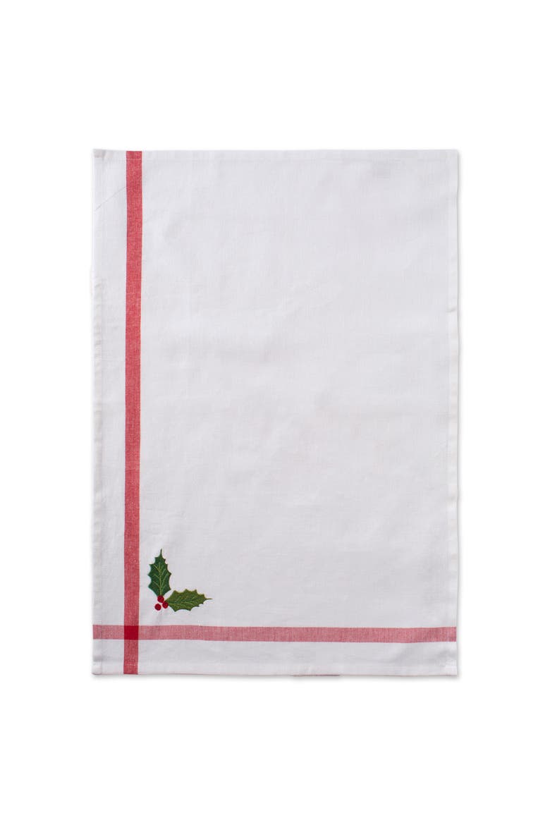 Holly & Mistletoe Holiday Embroidered Dishtowel Set/2, Alternate, color, Red/White Stripe