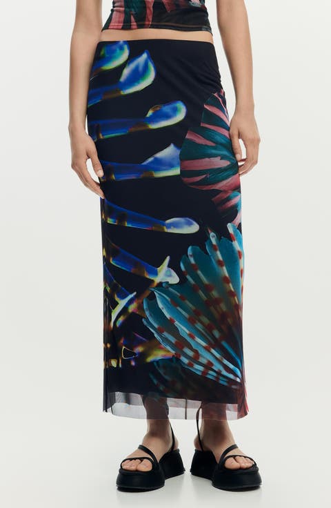 Graphic Mesh Maxi Skirt