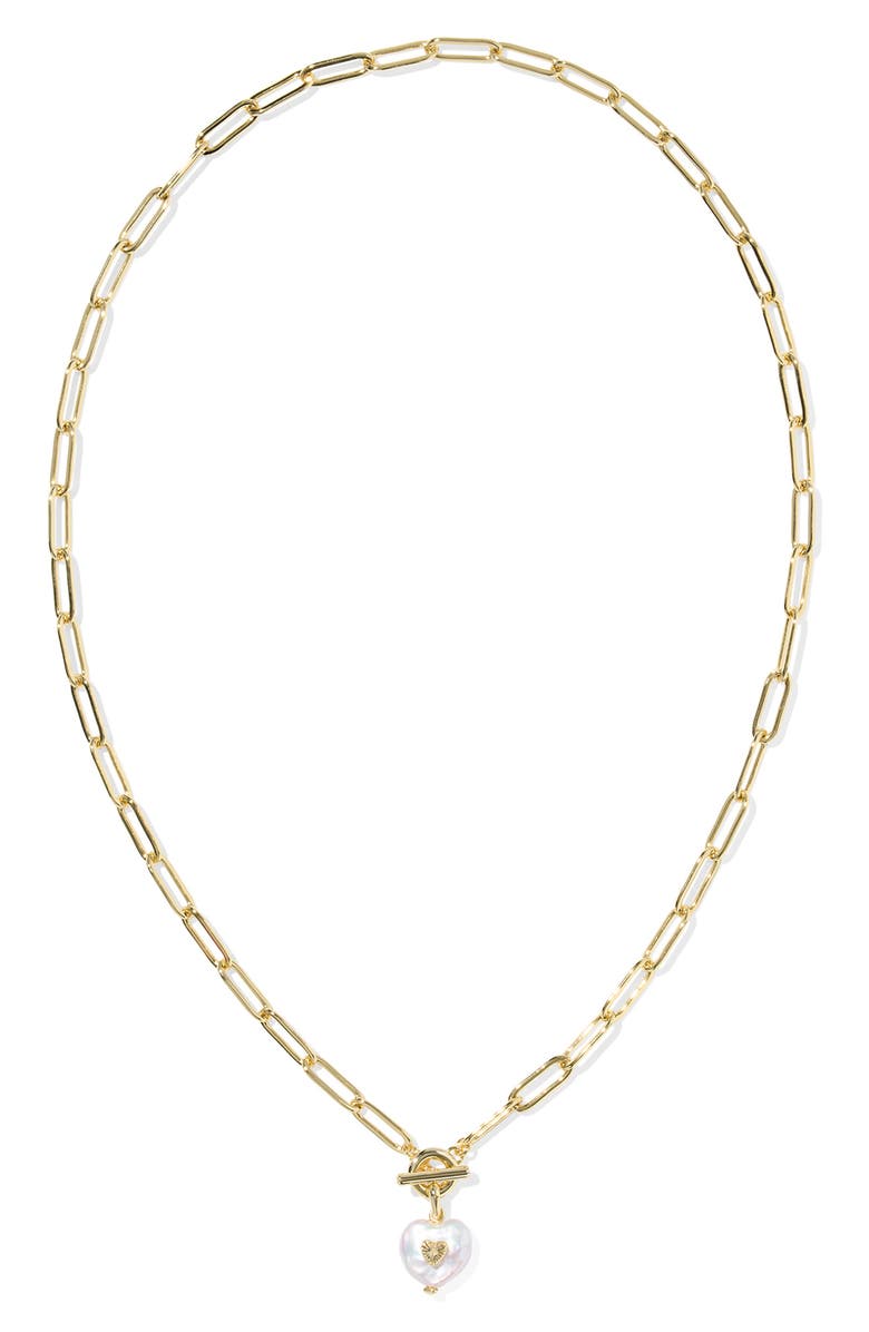 Kendra Scott Sasha Heart Pendant Necklace, Main, color, Gold Freshwater Pearl