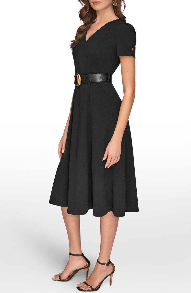 Donna Karan New York Belted Puff Sleeve Midi Dress, Alternate, color, Black