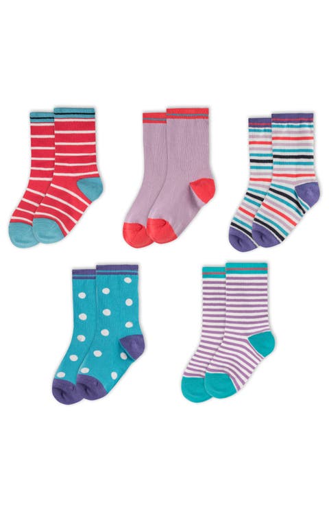 Kids Organic Cotton Pattern Crew Socks 5-Pack
