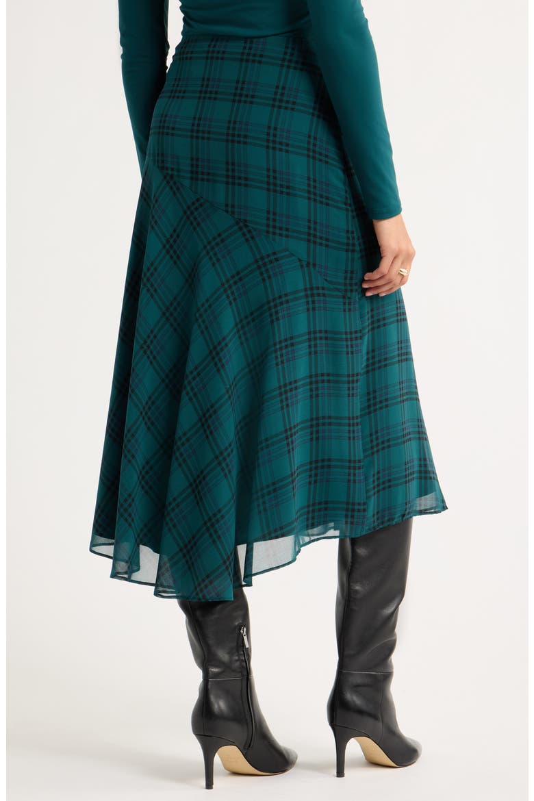 High-Low Chiffon Midi Skirt, Alternate, color, TEAL- NAVY JENS PLAID