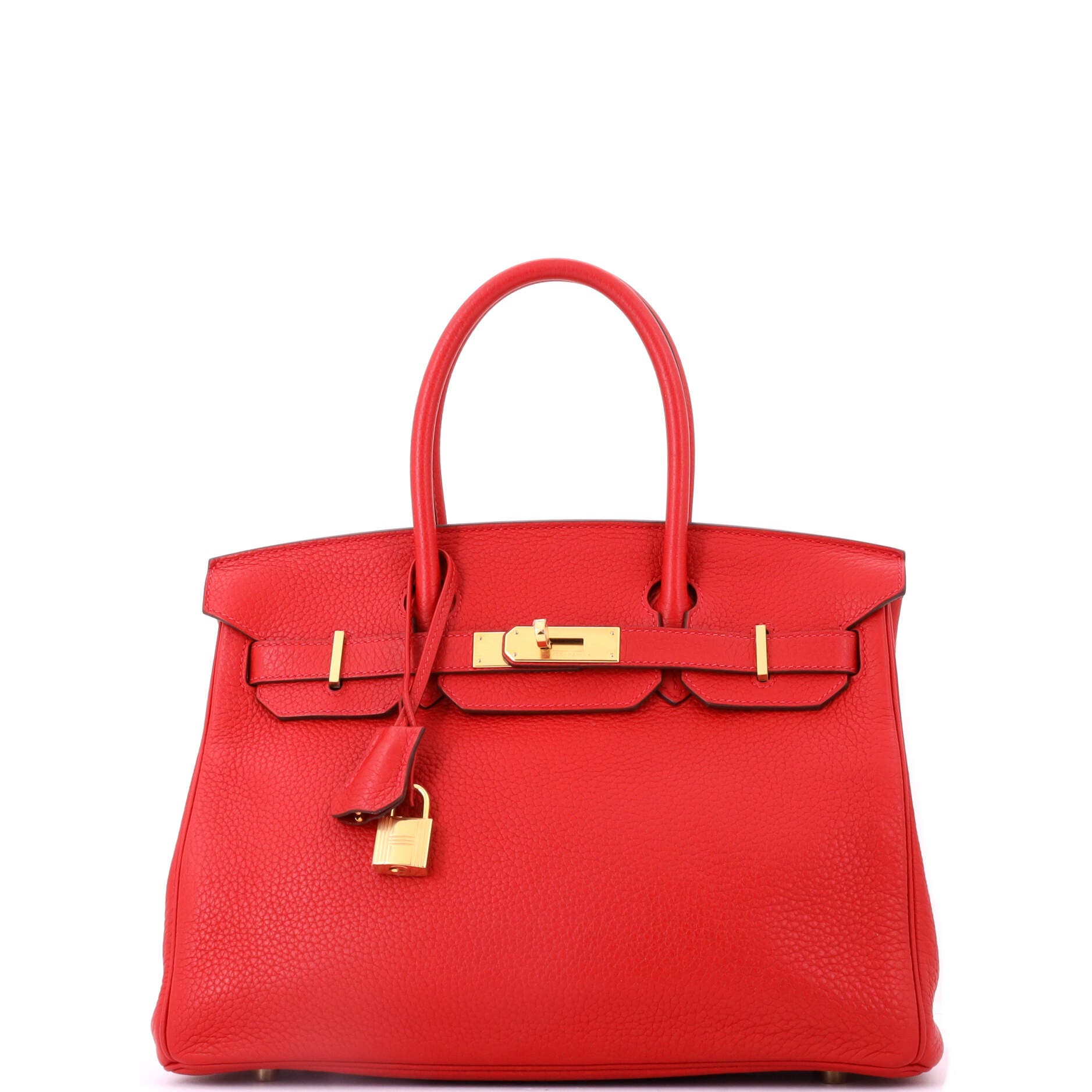 Pre-Owned Hermes Birkin Handbag Red Clemence with Gold Hardware 30, Main, color, Rouge Vif
