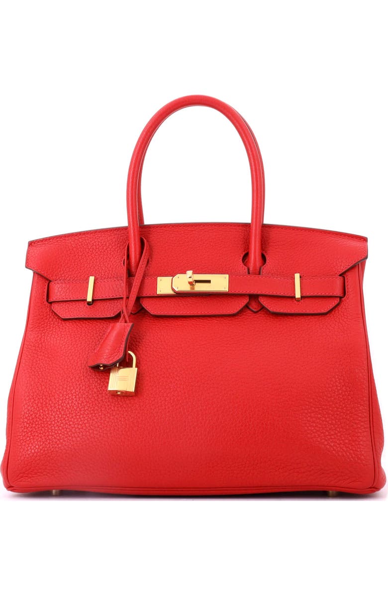 Pre-Owned Hermes Birkin Handbag Red Clemence with Gold Hardware 30, Main, color, Rouge Vif
