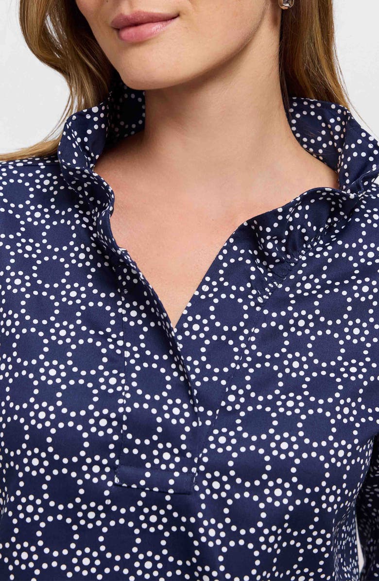Foxcroft Tammy Cotton Ruffle Collar Top, Alternate, color, Navy Blue/ White