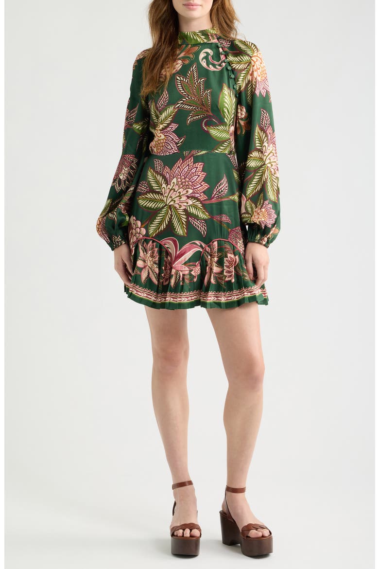 Arabesque Long Sleeve Floral Print Minidress, Main, color, ARABESQUE PARADISE F