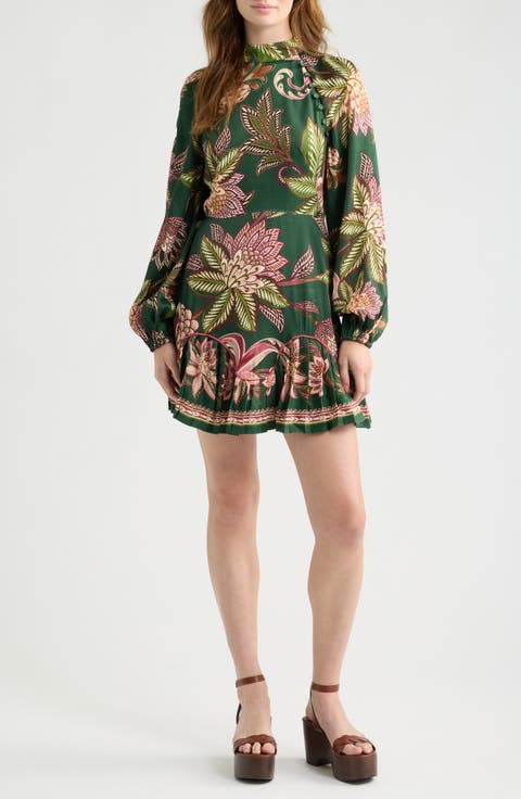 Arabesque Long Sleeve Floral Print Minidress