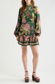 FARM Rio Arabesque Long Sleeve Floral Print Minidress