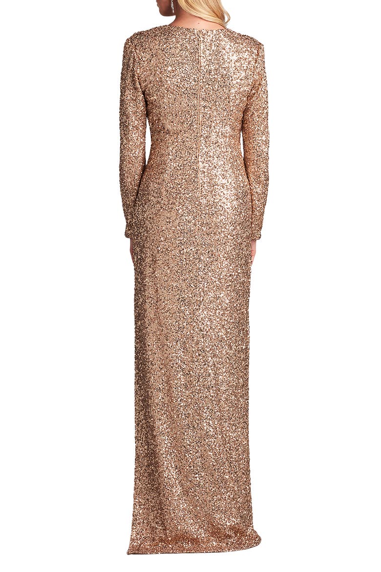 Sequin Ruched Long Sleeve Gown, Alternate, color, COPPER