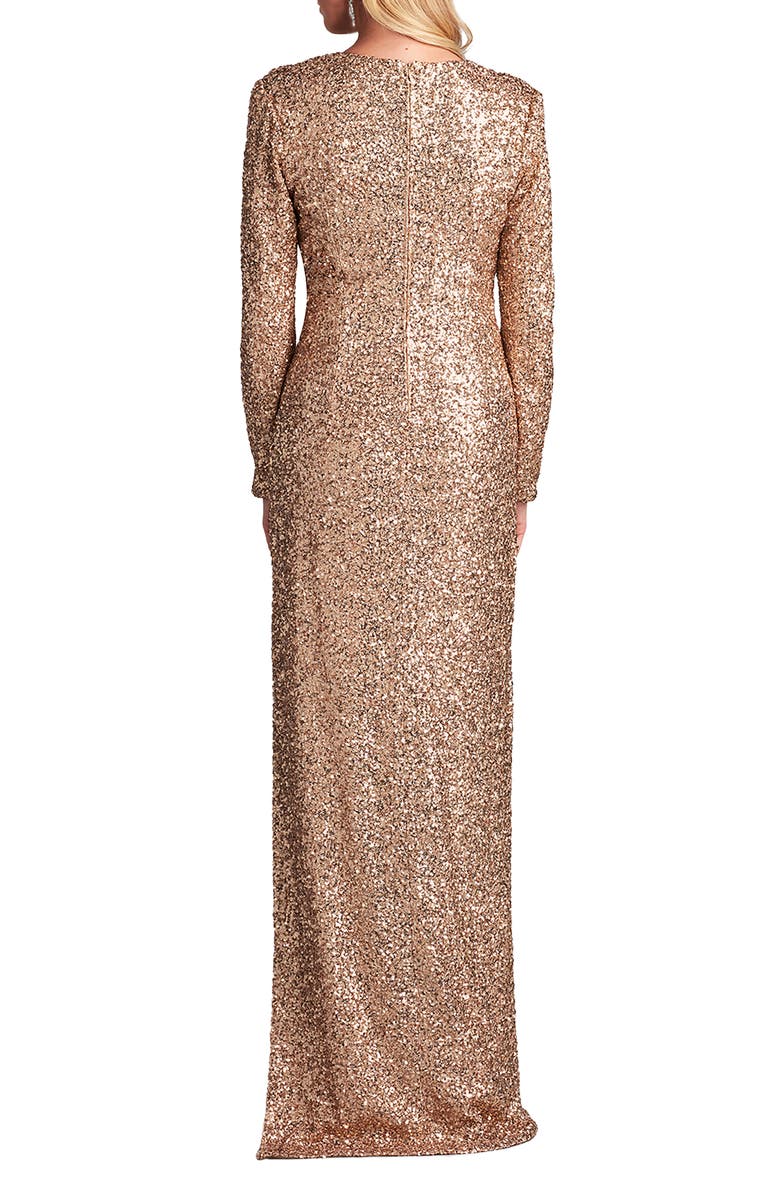 SHO by Tadashi Shoji Sequin Ruched Long Sleeve Gown, Alternate, color, Copper