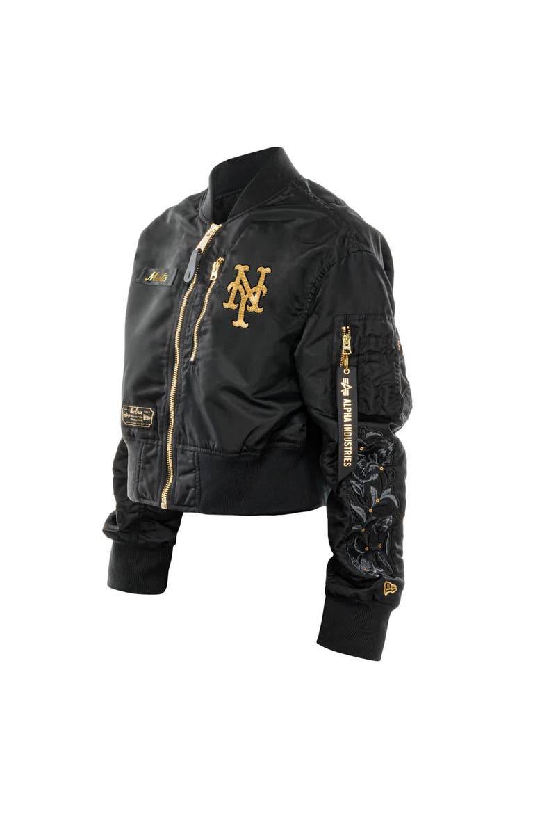 Women's New Era x Alpha Industries Black New York Mets Cropped Full-Zip Jacket, Alternate, color, Black