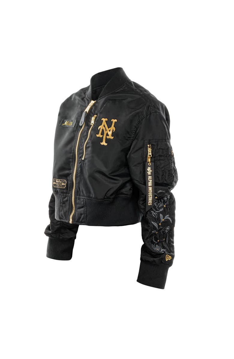 New Era x Alpha Industries Women's New Era x Alpha Industries Black New York Mets Cropped Full-Zip Jacket, Alternate, color, Black