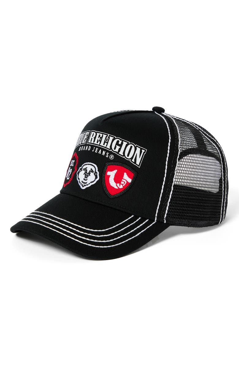 True Religion Logo Patch Trucker Hat, Alternate, color,
