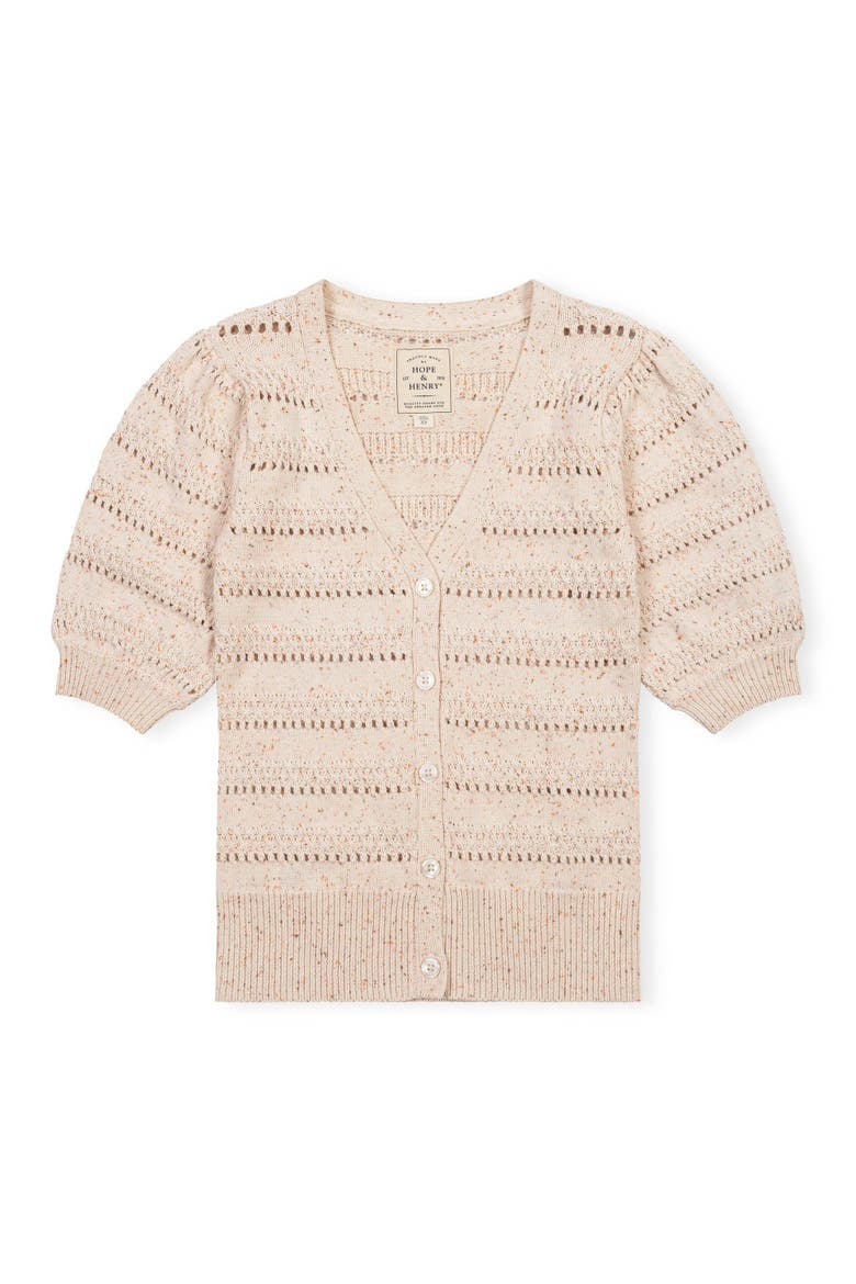 Organic Puff Sleeve Button Front Sweater, Alternate, color, Ivory Multi Fleck