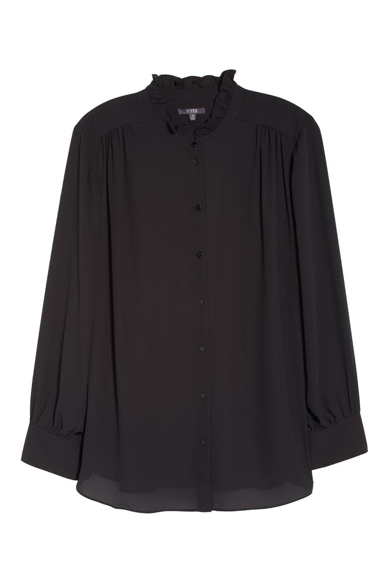 Ruffle Neck Blouse, Alternate, color, BLACK
