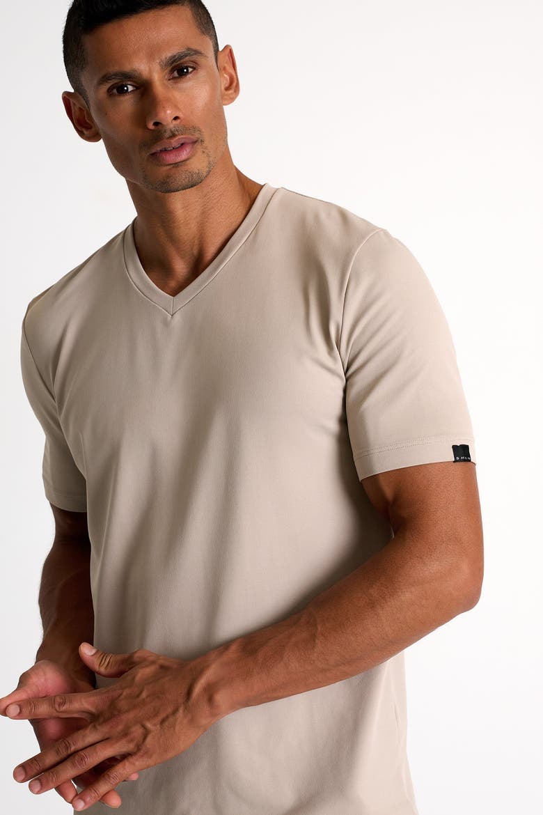 Microfiber V-neck T-shirt, Alternate, color, Beige
