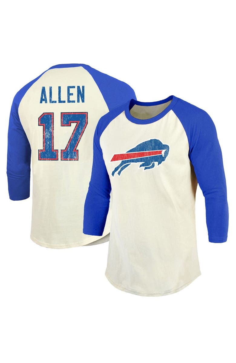 Majestic Threads Men's Majestic Threads Josh Allen Cream/Royal Buffalo Bills Vintage Player Name & Number 3/4-Sleeve Fitted T-Shirt, Alternate, color, 