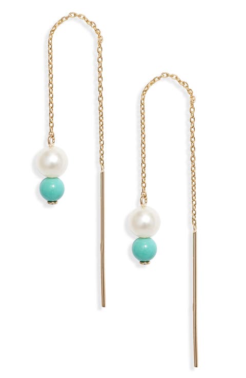Petite Cultured Pearl & Turquoise Threader Earrings