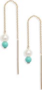 Poppy Finch Petite Cultured Pearl & Turquoise Threader Earrings