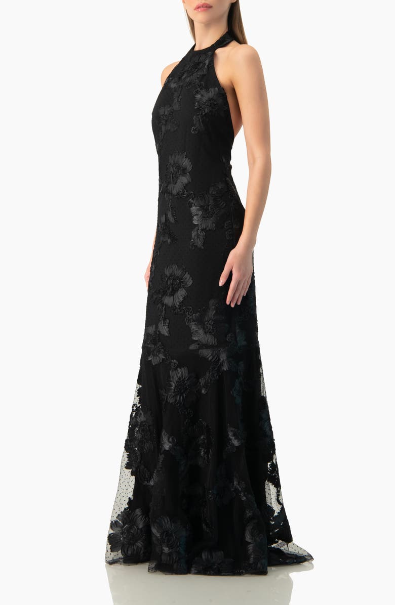 IVONNE Halter Floral Lace Mermaid Gown, Alternate, color, Black