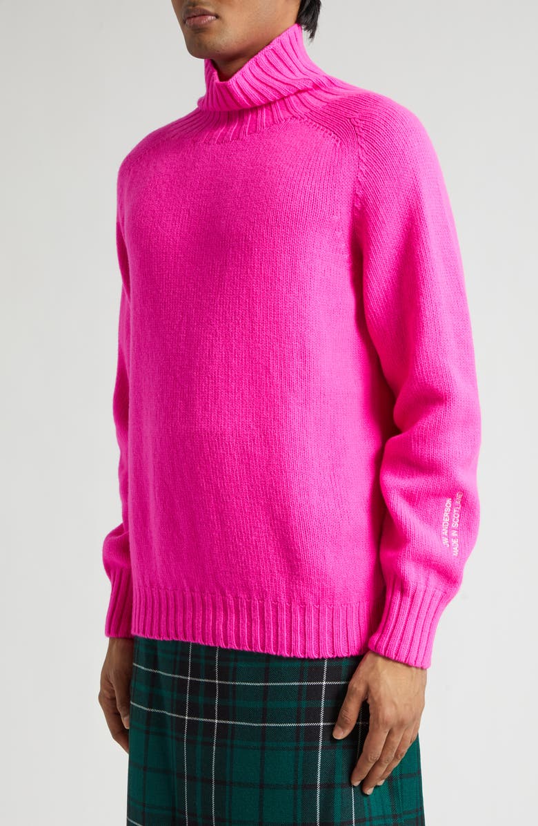 JW Anderson Logo Embroidered Wool Turtleneck Sweater, Alternate, color, Neon Pink