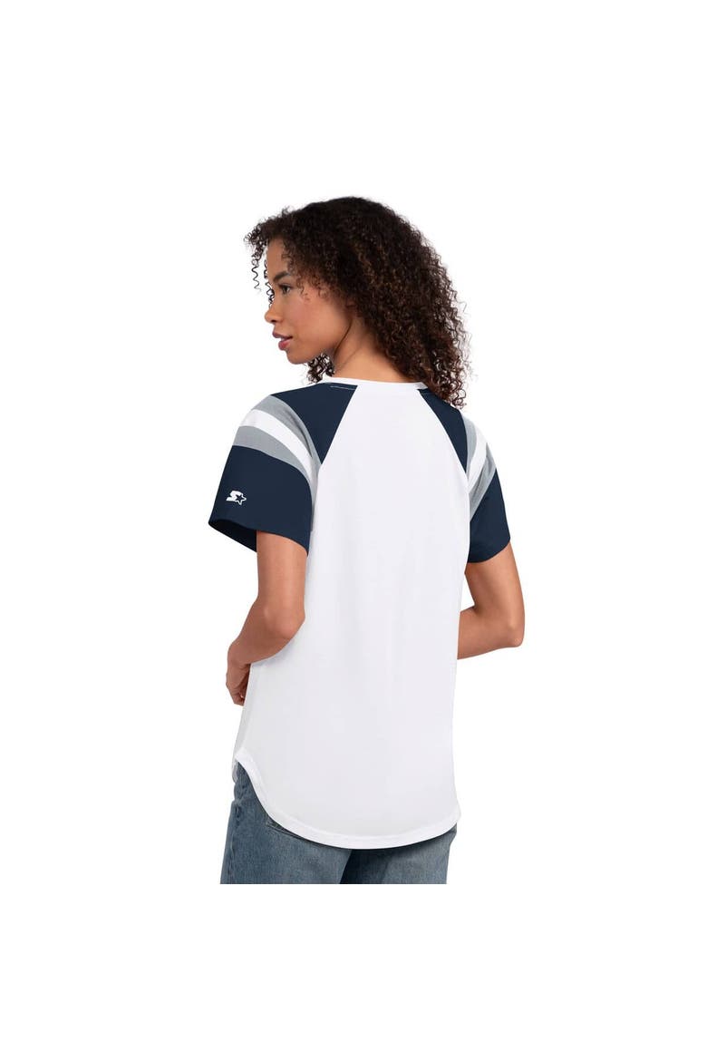 Women's Starter  White Dallas Cowboys Game On Notch Neck T-Shirt, Alternate, color, White