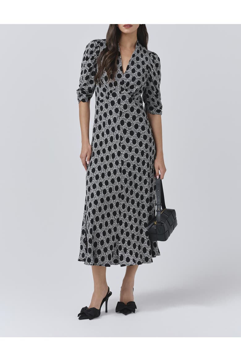 Mia Crepe Polka Dot Midi Tea Dress, Alternate, color, Black Spot Floral