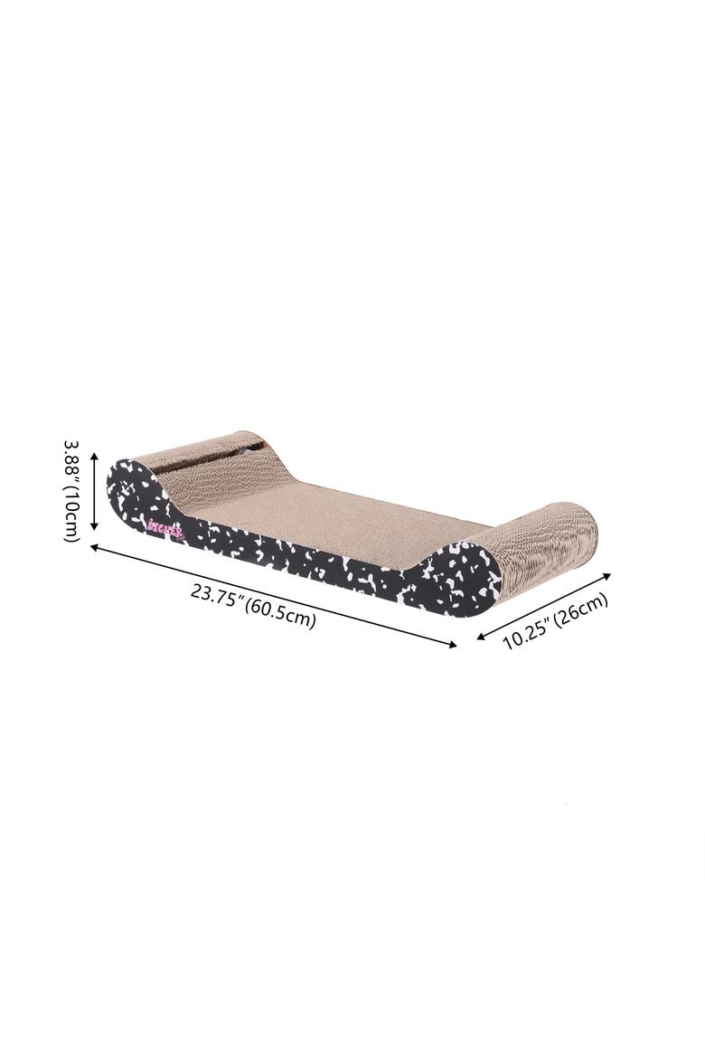 Rini Modern Cardboard Lounge Bed Cat Scratcher with Built-In Bell Toys and Catnip, Alternate, color, Black/White
