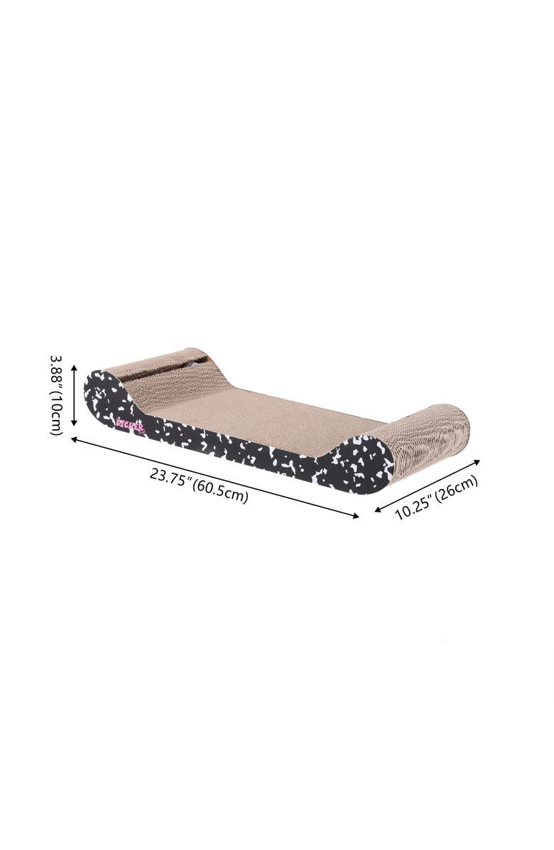 The Licker Store Rini Modern Cardboard Lounge Bed Cat Scratcher with Built-In Bell Toys and Catnip, Alternate, color, Black/White