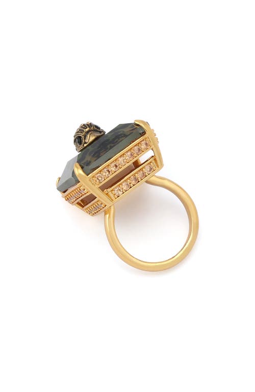 Kurt Geiger London Eagle Head Crystal Cocktail Ring In Green