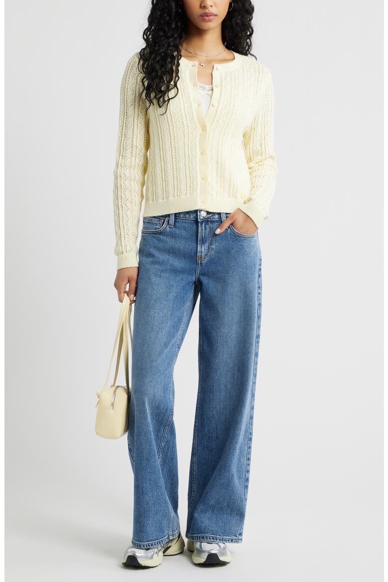 Pointelle Knit Cardigan, Alternate, color, YELLOW FROST