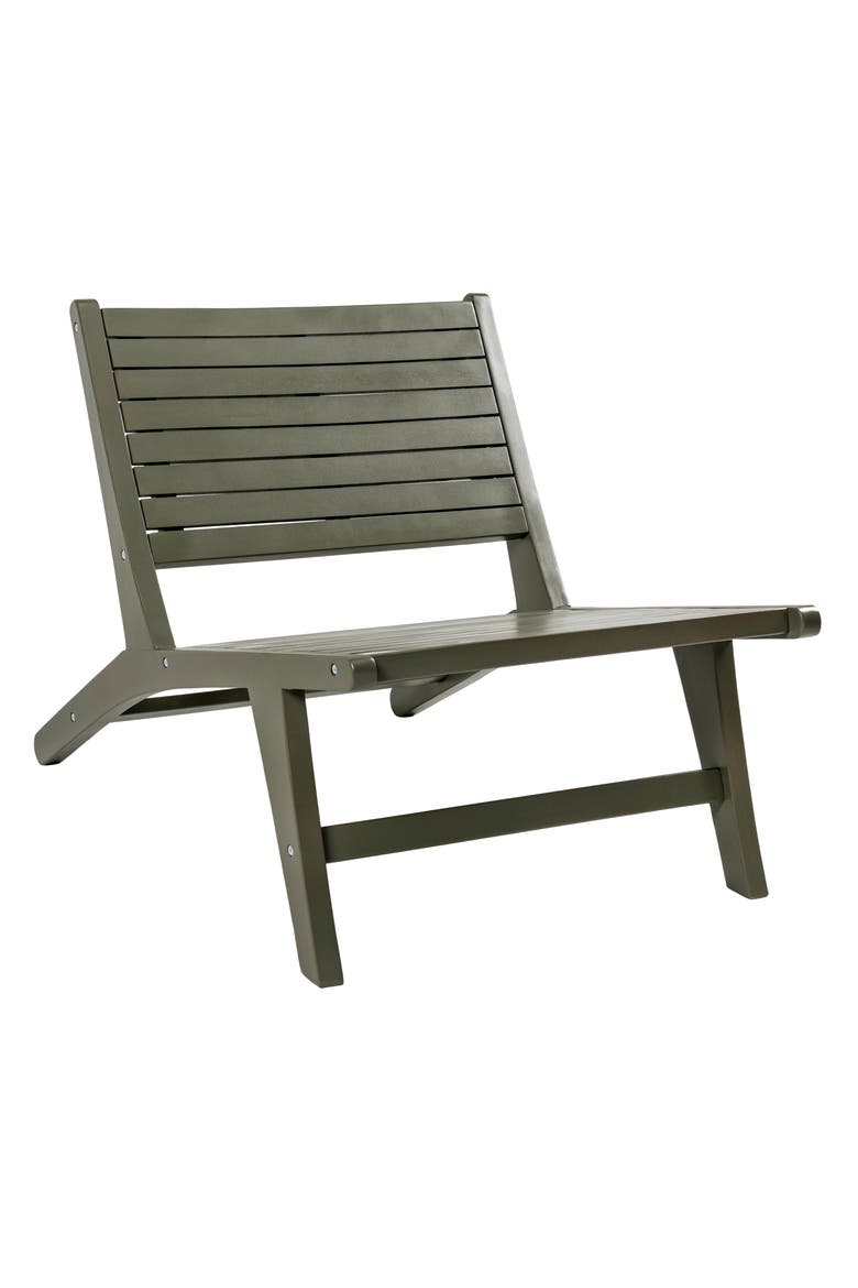 Leo Modern Solid Indonesian Wood Armless Outdoor Lounge Chair, Slatted Low Profile Seating for Patio, Porch or Garden, Main, color, Olive Green