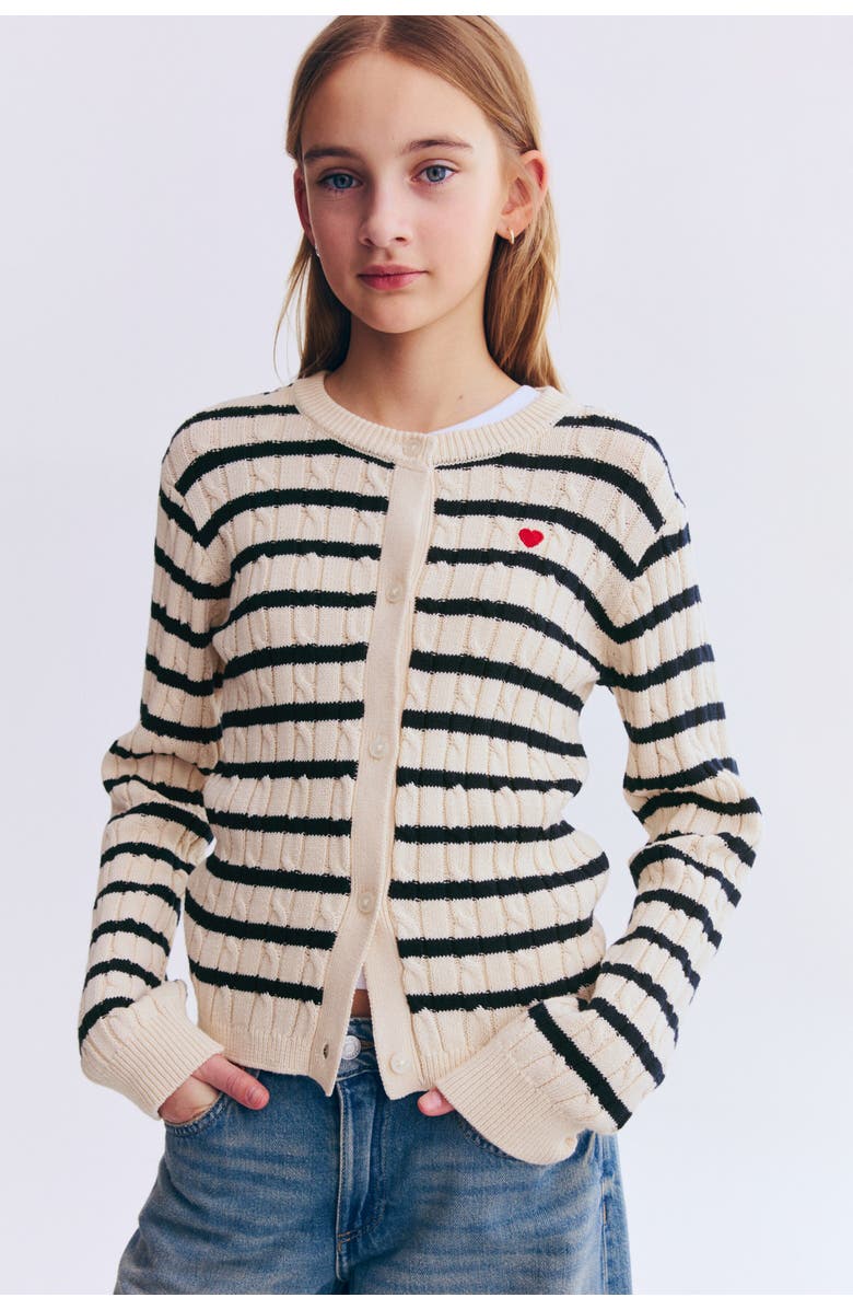 H&M Cable-knit cardigan, Alternate, color, Light Beige/Striped
